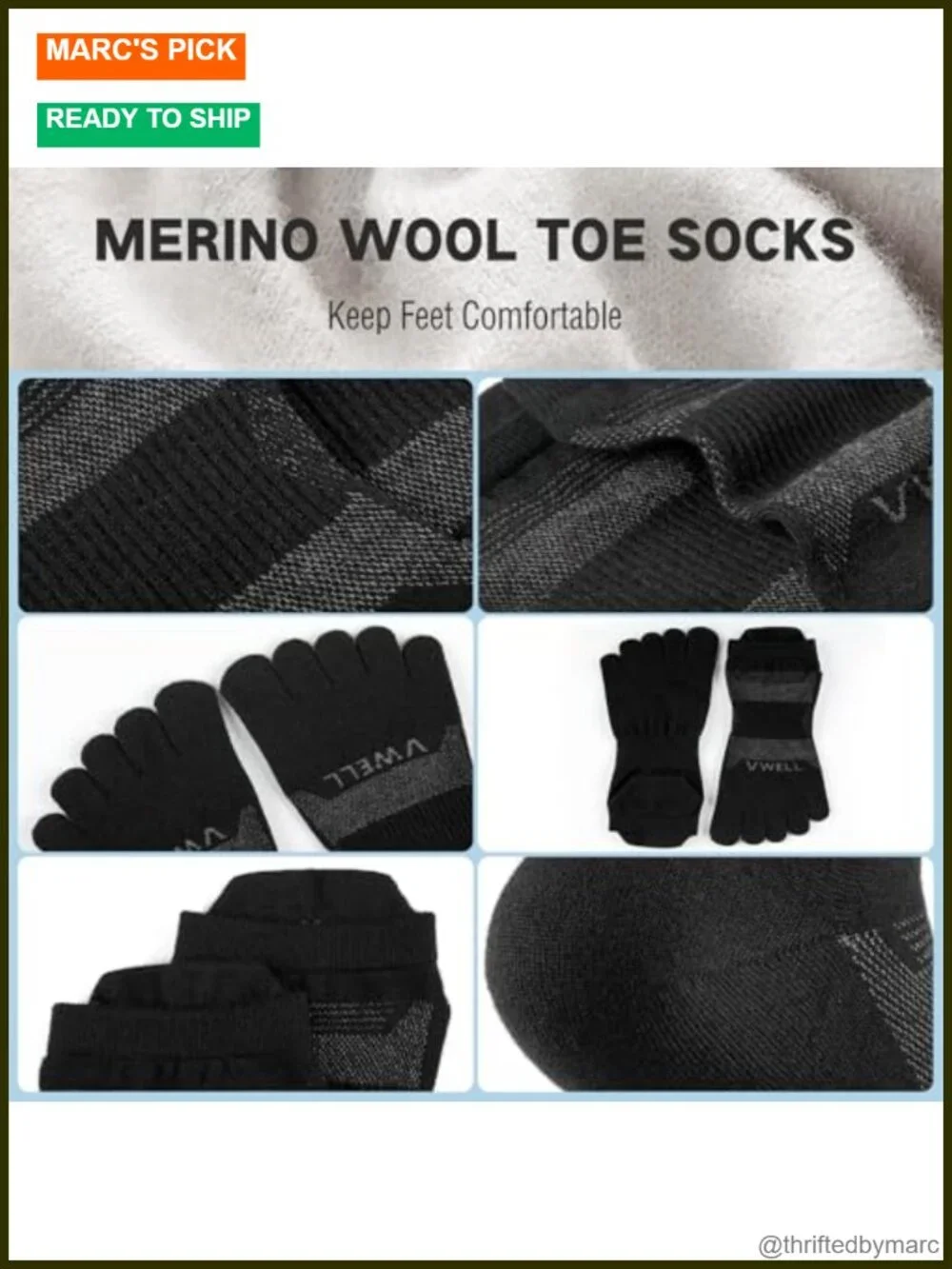 Merino Wool Toe Socks for Running Athletic Moisture Wicking 3 Pairs